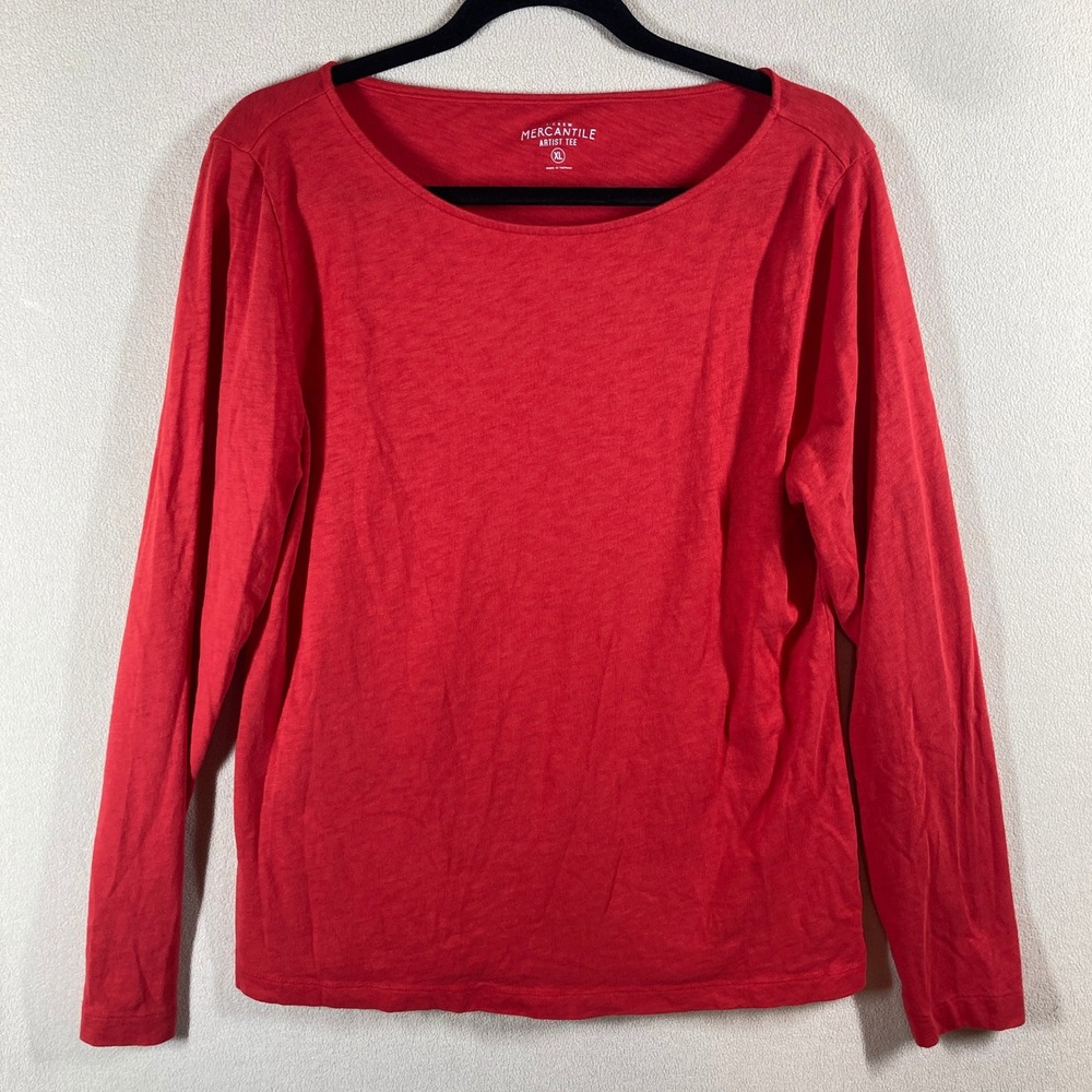 J. Crew Mercantile Artist Tee‎ Sz XL Orange Long Sleeve Preppy Casual Classic